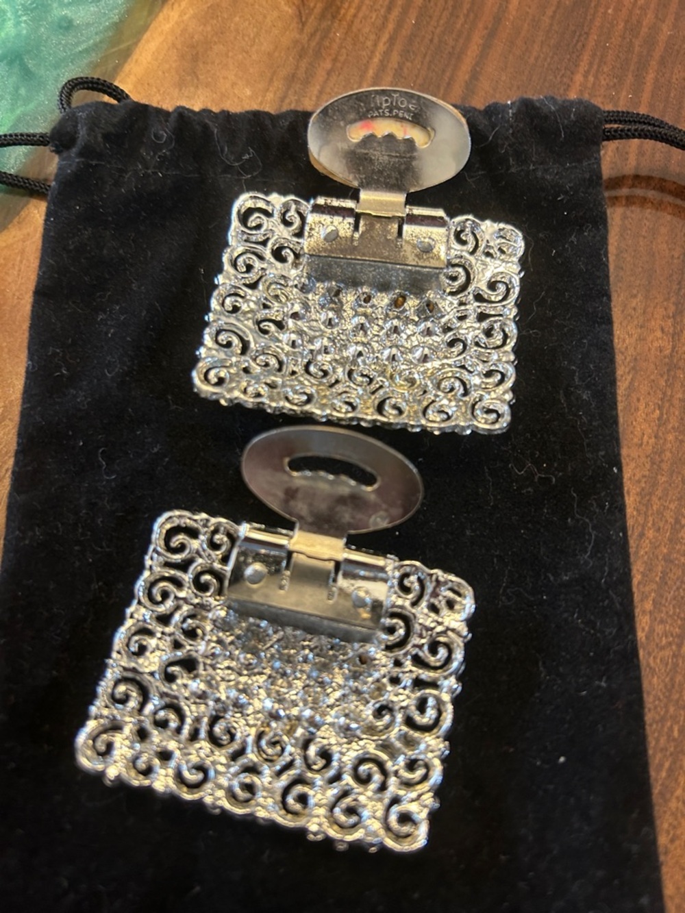 Tip Toe vintage, rectangular, silver filigree shoe clips clear rhinestones, - Picture 10 of 10